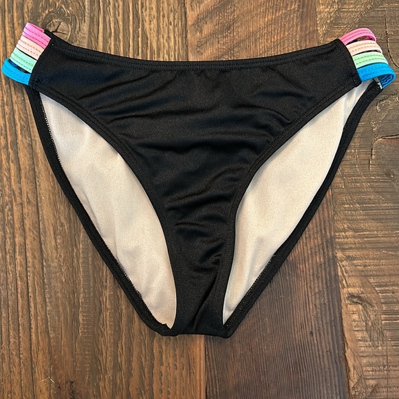 Random Hearts Black / Colored Stripe Bikini Sz. 12 - Picture 3 of 5